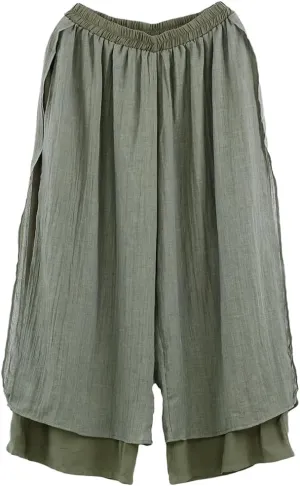 LaovanIn Women's Wide Leg Capri Pants Cotton Cropped Palazzo Trousers Culottes