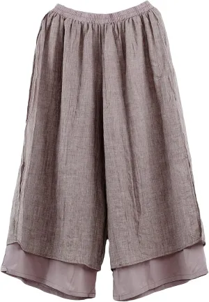 LaovanIn Women's Wide Leg Capri Pants Cotton Cropped Palazzo Trousers Culottes
