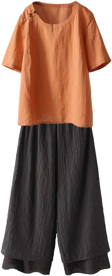 LaovanIn Women's Wide Leg Capri Pants Cotton Cropped Palazzo Trousers Culottes