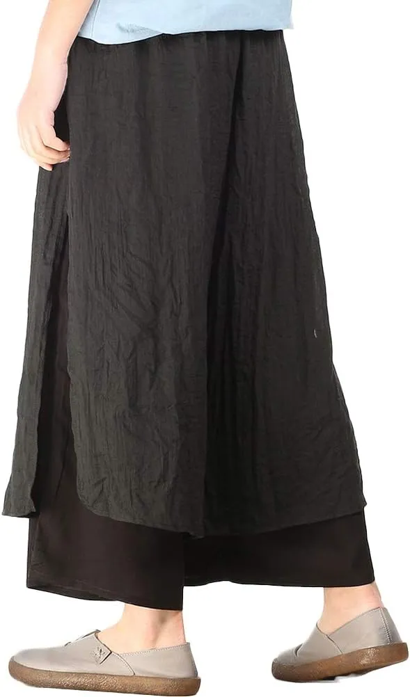LaovanIn Women's Wide Leg Capri Pants Cotton Cropped Palazzo Trousers Culottes