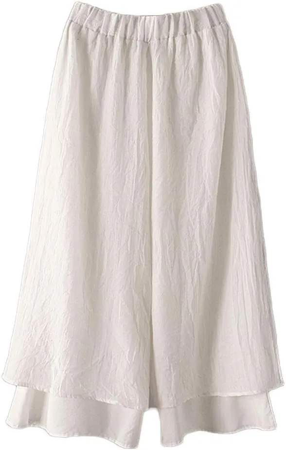 LaovanIn Women's Wide Leg Capri Pants Cotton Cropped Palazzo Trousers Culottes