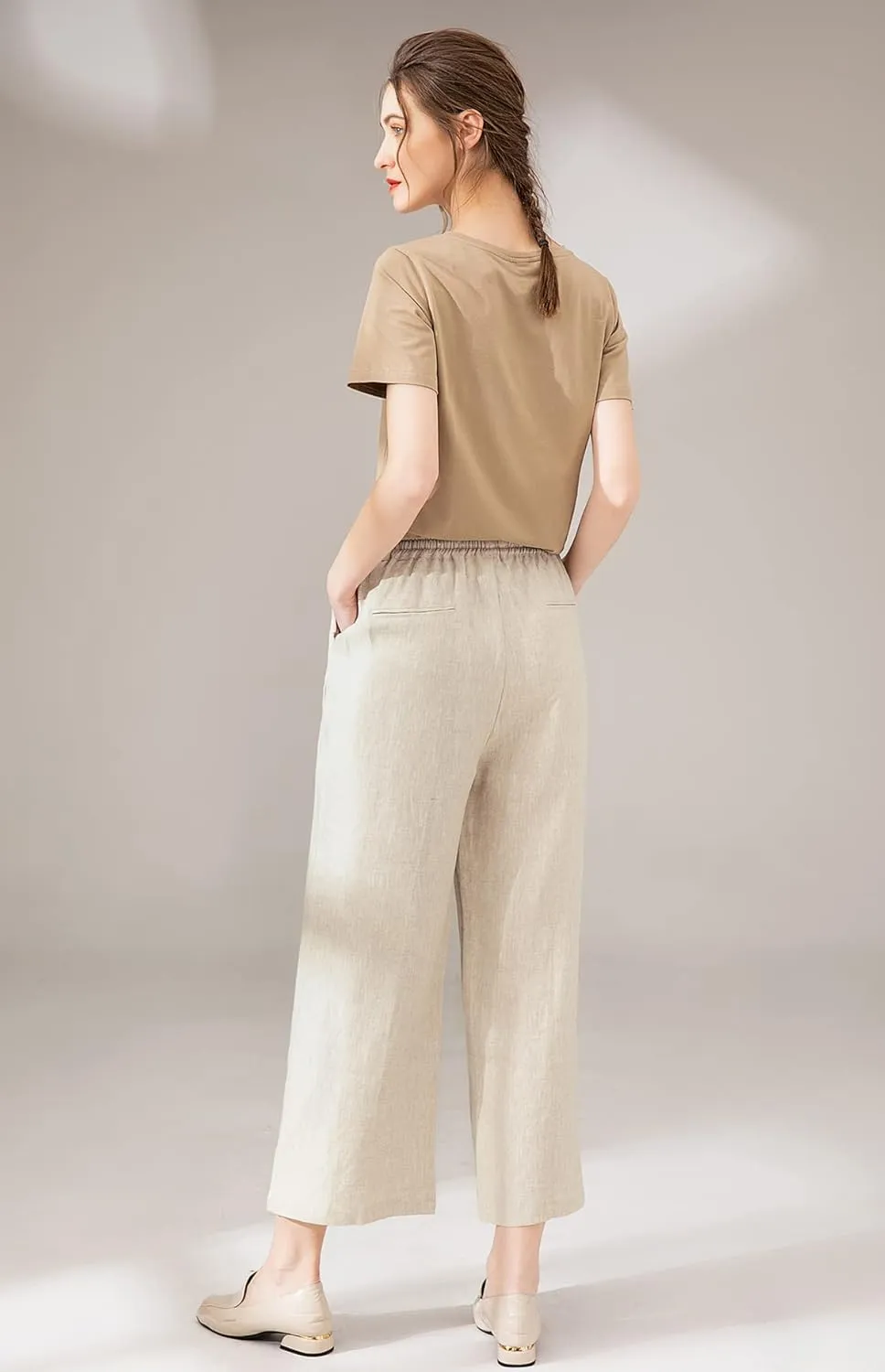 LaovanIn Women's Wide Leg Palazzo Pants Linen Drawstring Cropped Pants Trousers Culottes
