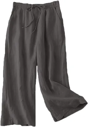 LaovanIn Women's Wide Leg Palazzo Pants Linen Drawstring Cropped Pants Trousers Culottes