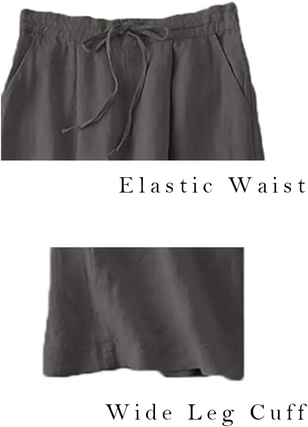 LaovanIn Women's Wide Leg Palazzo Pants Linen Drawstring Cropped Pants Trousers Culottes