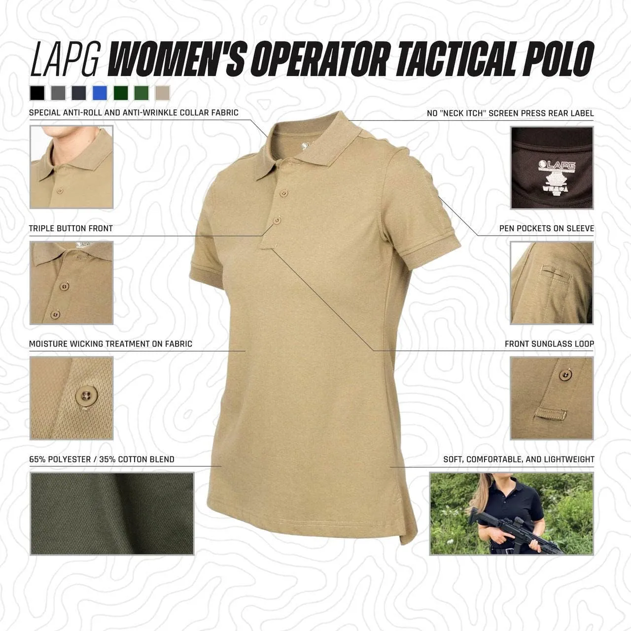 LAPG Womens Operator Tactical Polo Shirt, Short Sleeve Uniform Polo Shirt for Women, Comfortable Lightweight Anti-Wrinkle