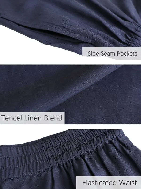 Les umes Women Linen Pants Summer Wide Leg Capri Pants High Waist Loose Cropped Lounge Trousers Culottes