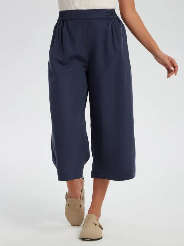 Les umes Women Linen Pants Summer Wide Leg Capri Pants High Waist Loose Cropped Lounge Trousers Culottes