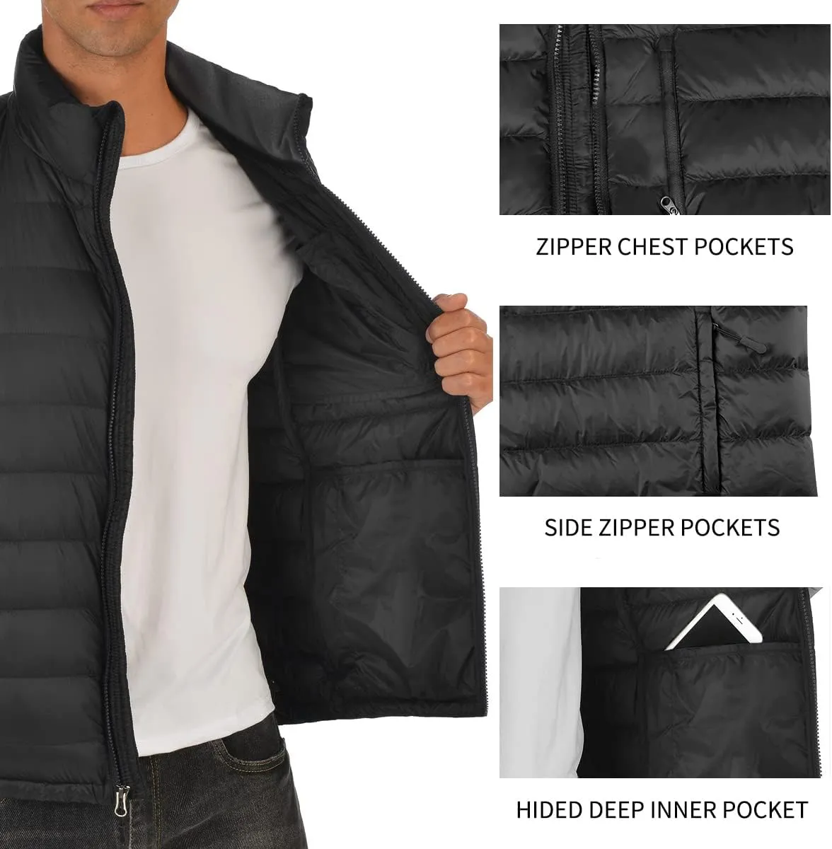 Lesmart Mens Down Vest Lightweight Packable Winter Outdoor Puffer Vest Jacket with Pockets