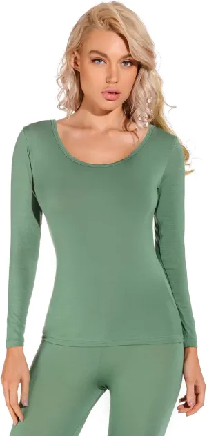 Liang Rou Women's Scoop Neck Long Sleeve Ultrathin Modal Thermal Underwear Shirt/Top
