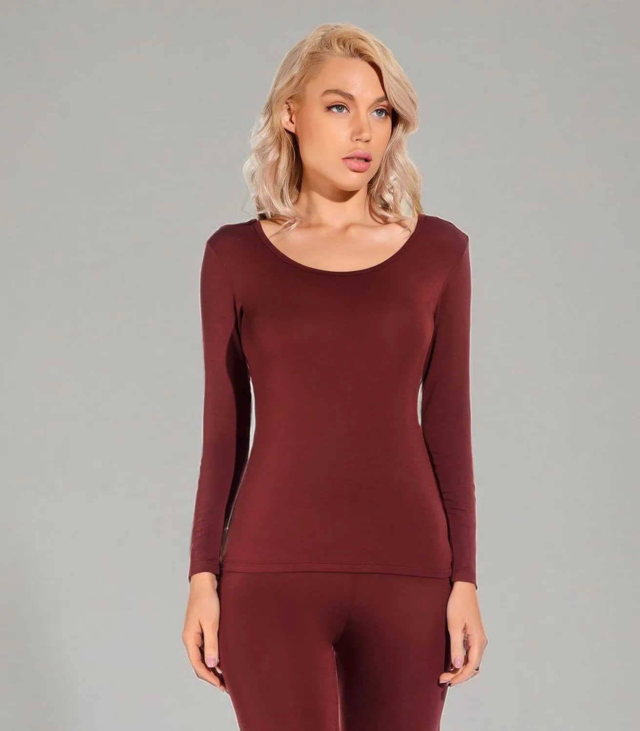 Liang Rou Women's Scoop Neck Long Sleeve Ultrathin Modal Thermal Underwear Shirt/Top