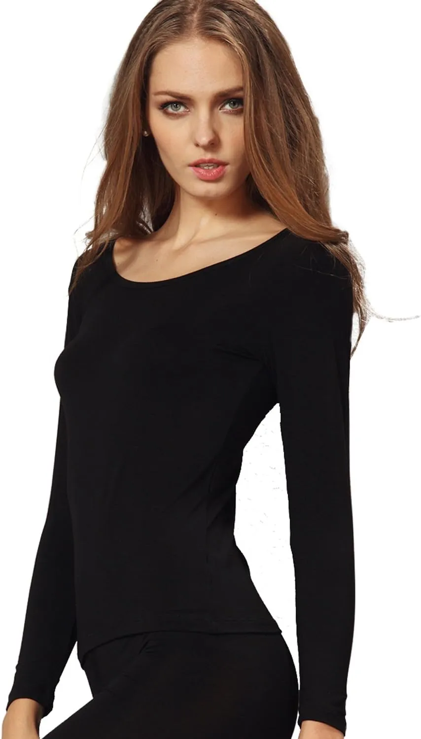 Liang Rou Women's Scoop Neck Long Sleeve Ultrathin Modal Thermal Underwear Shirt/Top