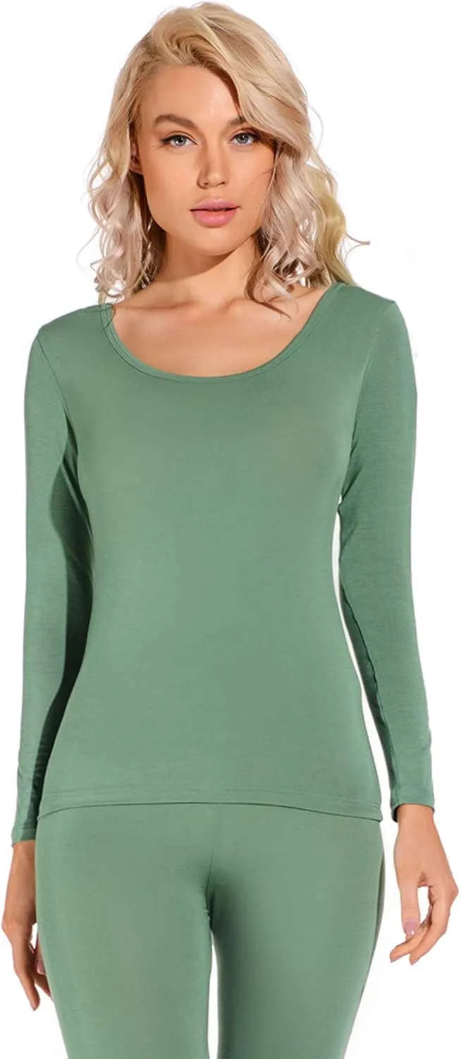 Liang Rou Women's Scoop Neck Long Sleeve Ultrathin Modal Thermal Underwear Shirt/Top