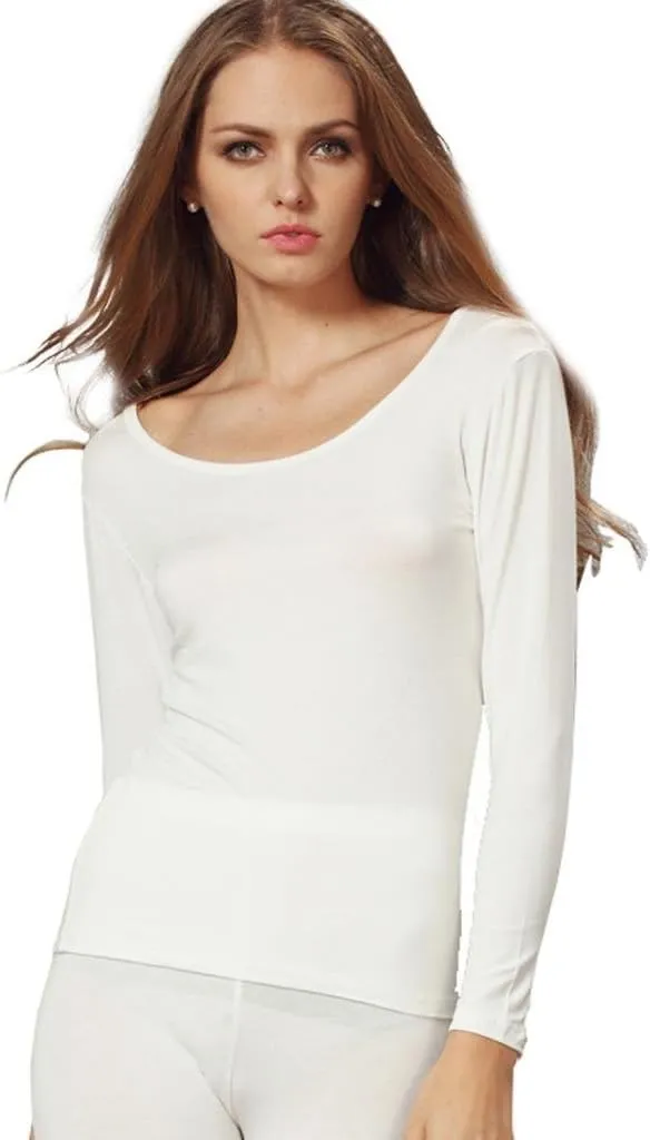 Liang Rou Women's Scoop Neck Long Sleeve Ultrathin Modal Thermal Underwear Shirt/Top