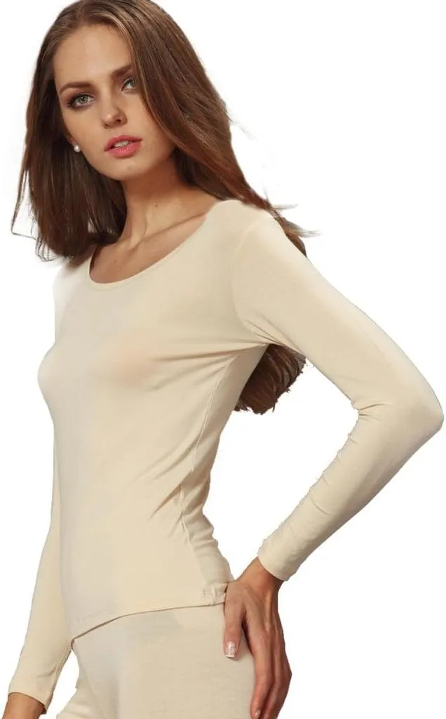 Liang Rou Women's Scoop Neck Long Sleeve Ultrathin Modal Thermal Underwear Shirt/Top