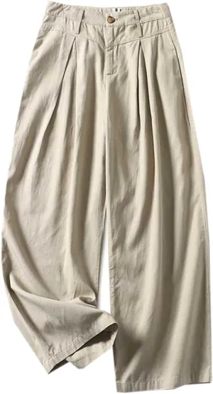 Linen Wide Leg Pants for Women Comfy Summer Causal Culottes Gaucho Pants Palazzo Lounge Trousers Trendy Boho Outfits