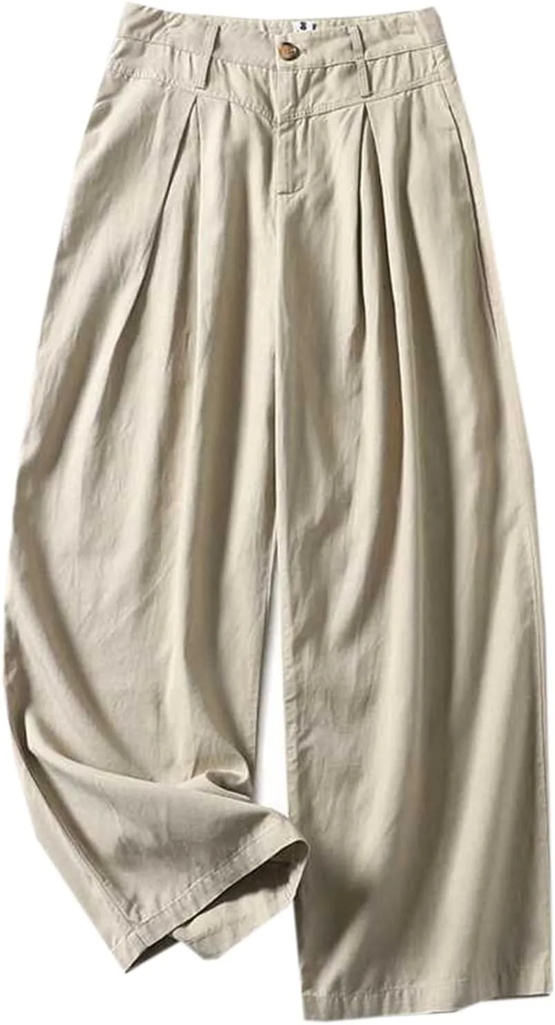 Linen Wide Leg Pants for Women Comfy Summer Causal Culottes Gaucho Pants Palazzo Lounge Trousers Trendy Boho Outfits