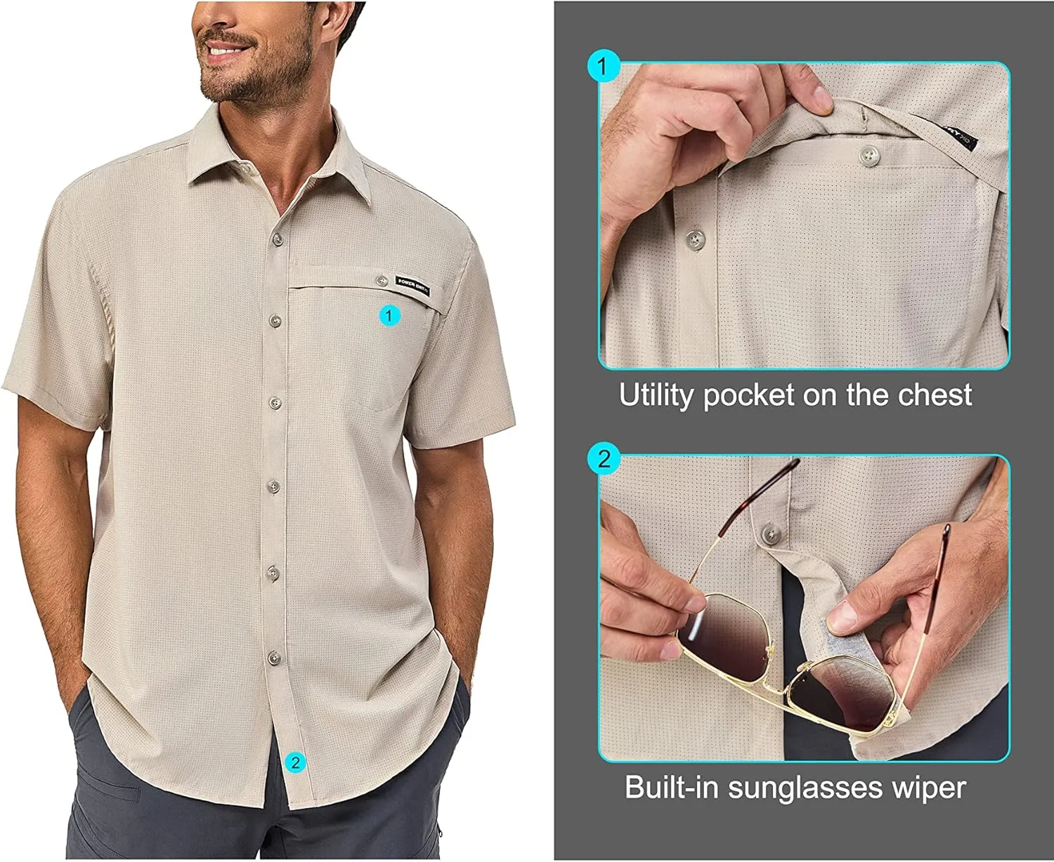Little Donkey Andy Men's Lightweight UPF 50  Short Sleeve Shirt, Breathable Fishing Hiking Shirt, Air-Holes Tech