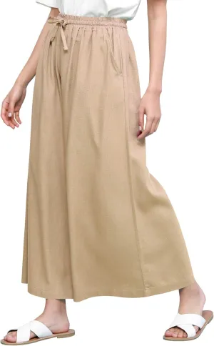 Lock and Love Women's Washed Linen Casual Loose Wide Leg Pants Pocket Pant with Draw String