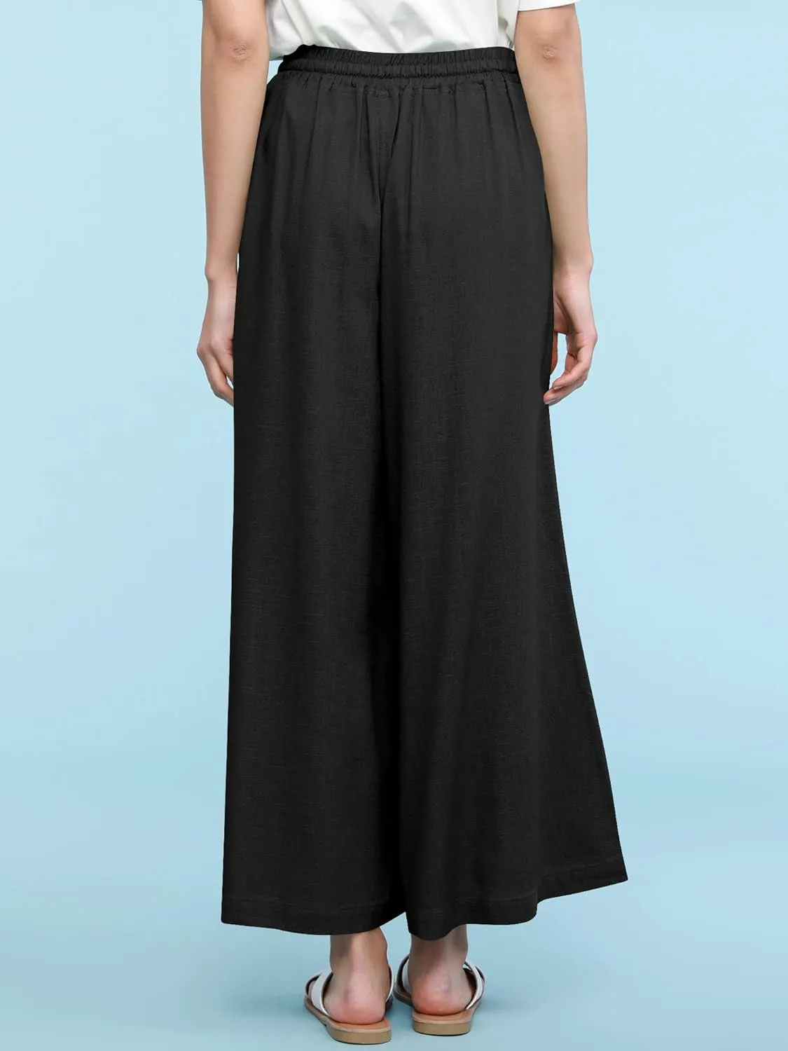 Lock and Love Women's Washed Linen Casual Loose Wide Leg Pants Pocket Pant with Draw String