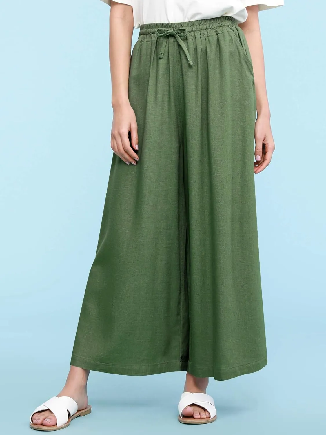 Lock and Love Women's Washed Linen Casual Loose Wide Leg Pants Pocket Pant with Draw String