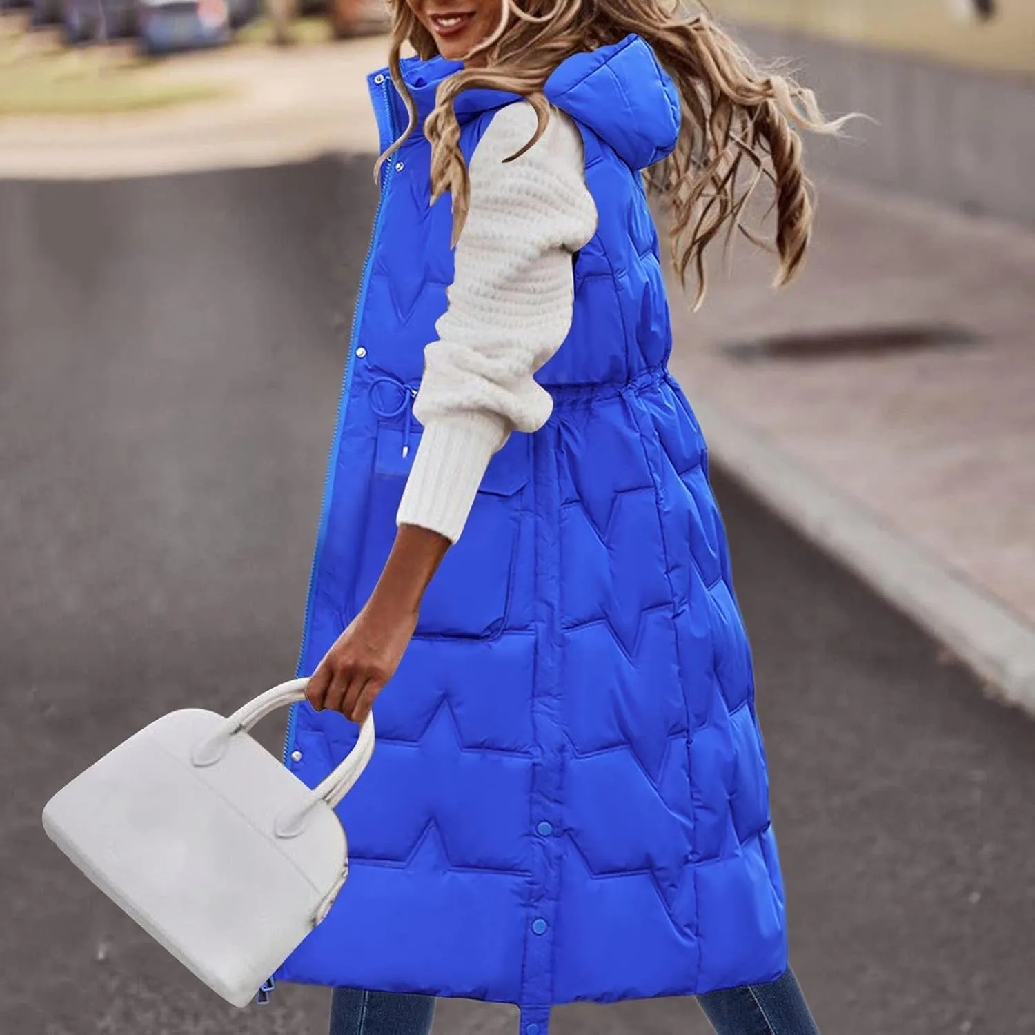 Long Puffer Vest for Women,2023 Winter Warm Puffy Zipper Sleeveless Oversized Fleece Plus Size Down Jacket Coat