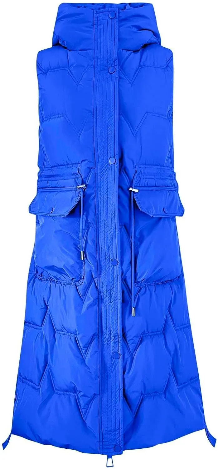Long Puffer Vest for Women,2023 Winter Warm Puffy Zipper Sleeveless Oversized Fleece Plus Size Down Jacket Coat
