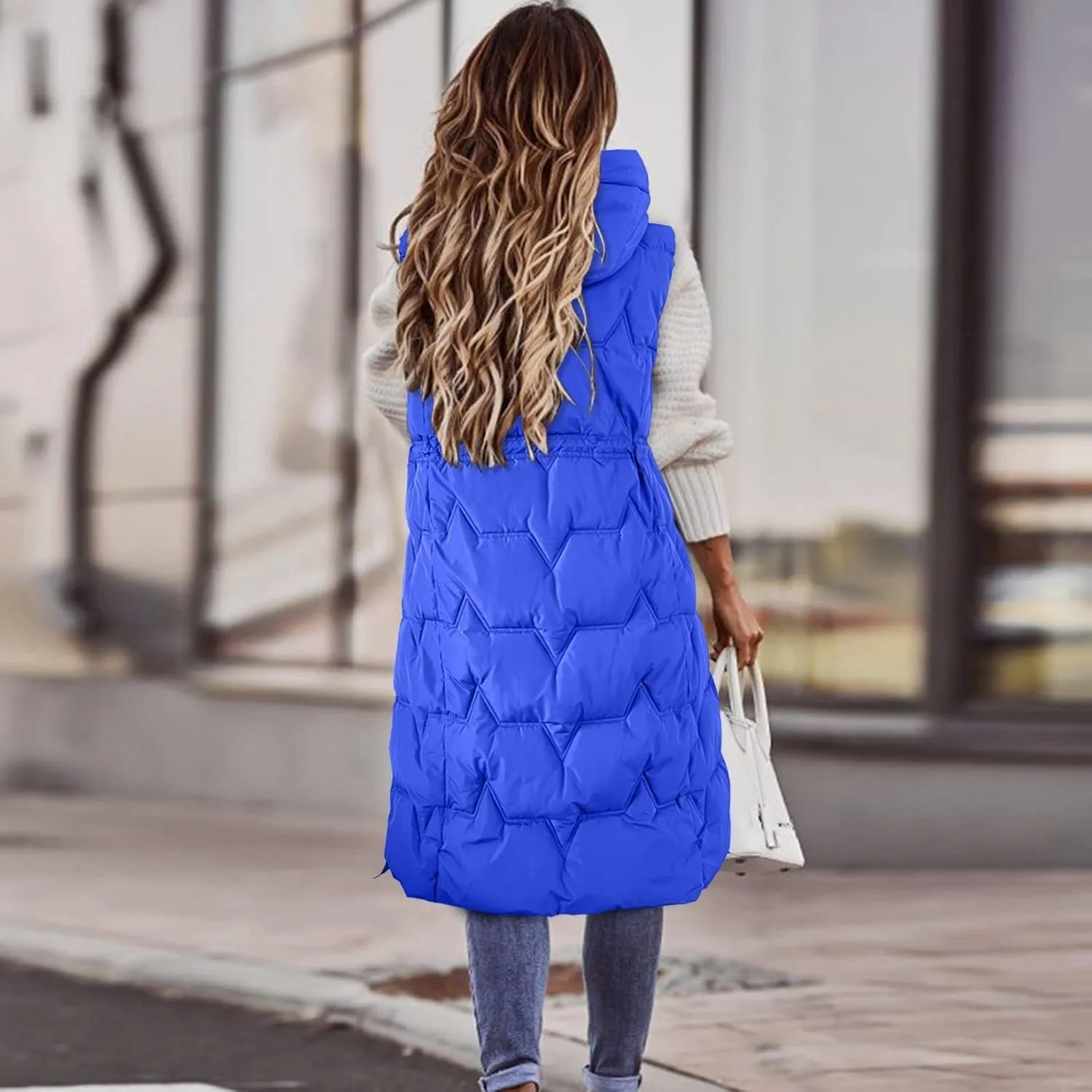 Long Puffer Vest for Women,2023 Winter Warm Puffy Zipper Sleeveless Oversized Fleece Plus Size Down Jacket Coat