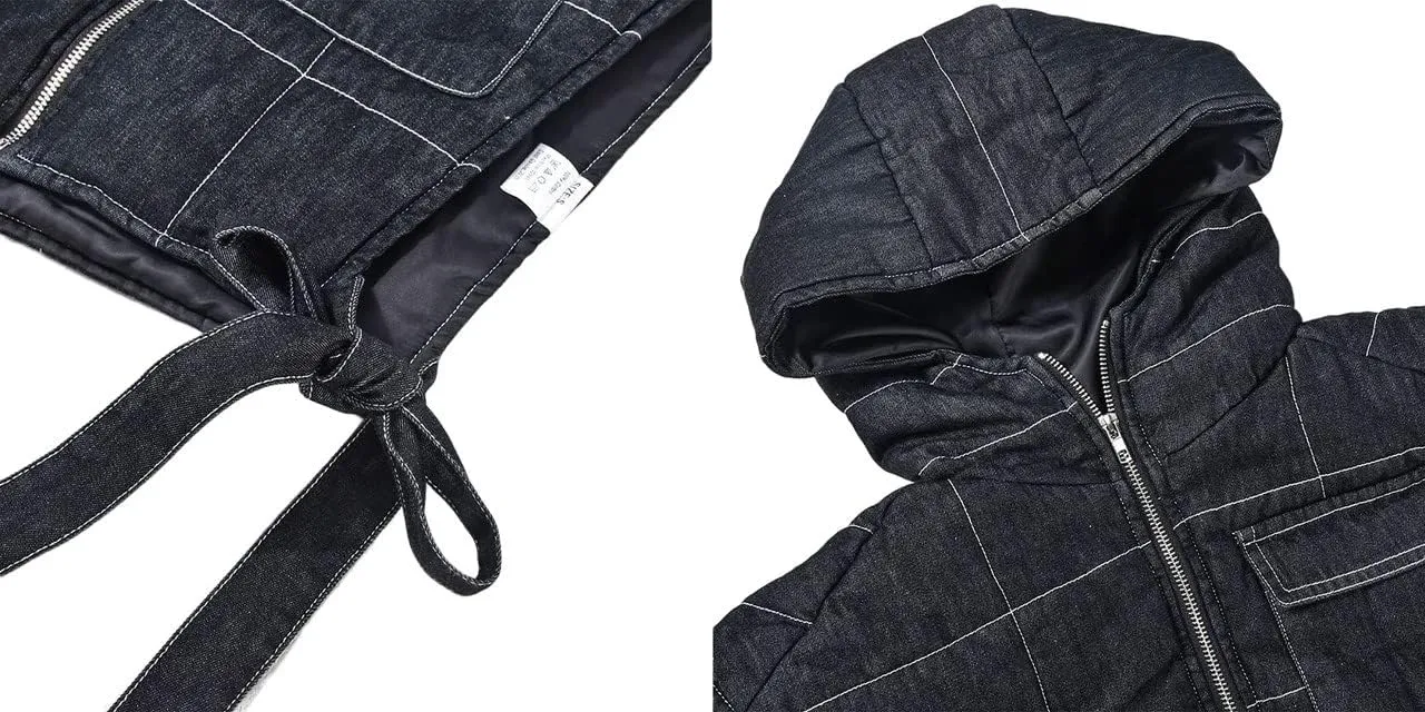 LROSEY Women's Denim Cropped Puffer Vest Tie Sleeveless Zip Up Hoodies Bubble Coats