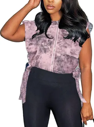 LROSEY Women's Denim Cropped Puffer Vest Tie Sleeveless Zip Up Hoodies Bubble Coats