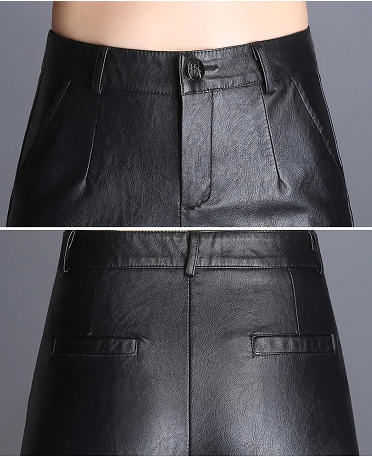 Lucrosun Women's High Waist Wide Leg PU Leather Palazzo Pants Culottes Black