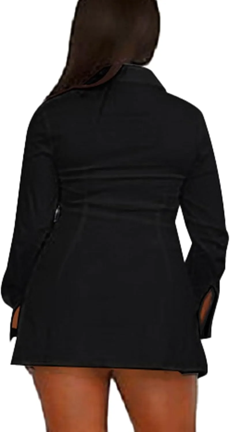 LYANER Women's Button Down Shirt Dress Collar V Neck Long Sleeve Slit Sexy Shirt Dresses
