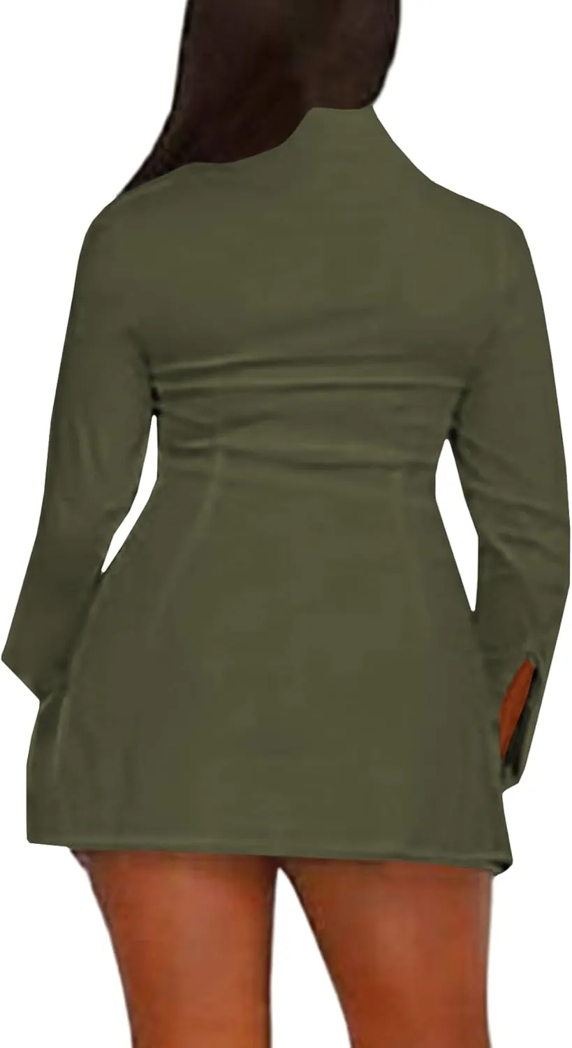 LYANER Women's Button Down Shirt Dress Collar V Neck Long Sleeve Slit Sexy Shirt Dresses