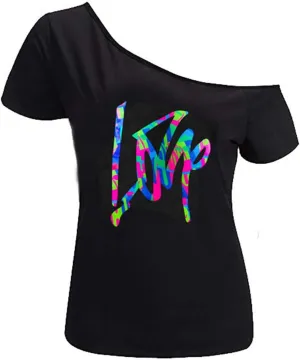 MAGICMK Womens Short Lips Print Causal Off The Shoulder Plus Size T-Shirt Tops