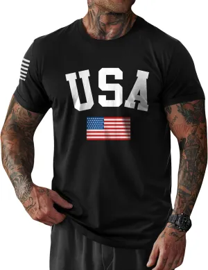 Mainfini Men's 4th of July T-Shirt American Flag 1776 Short Sleeve Tshirt (S-3XL)