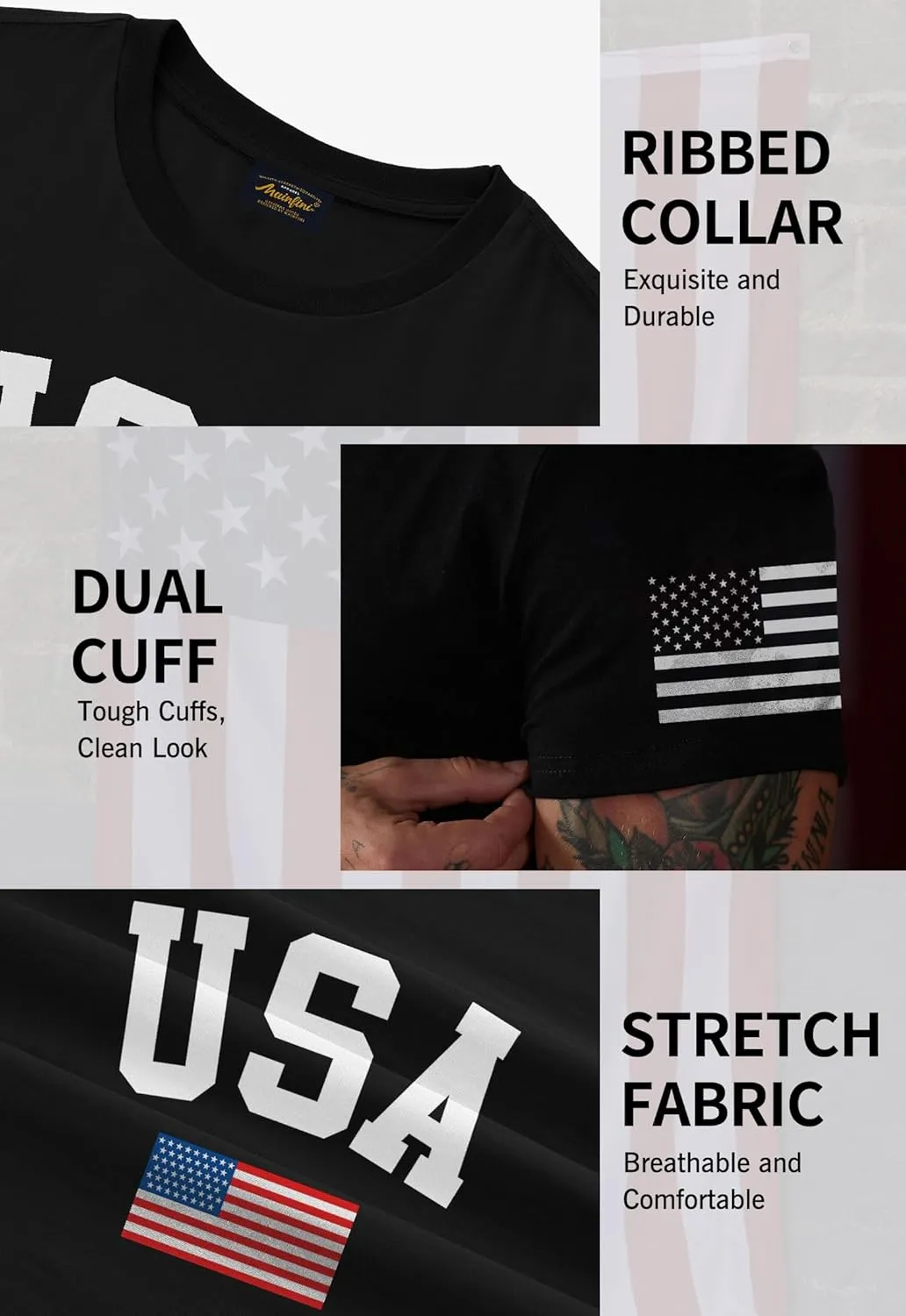 Mainfini Men's 4th of July T-Shirt American Flag 1776 Short Sleeve Tshirt (S-3XL)