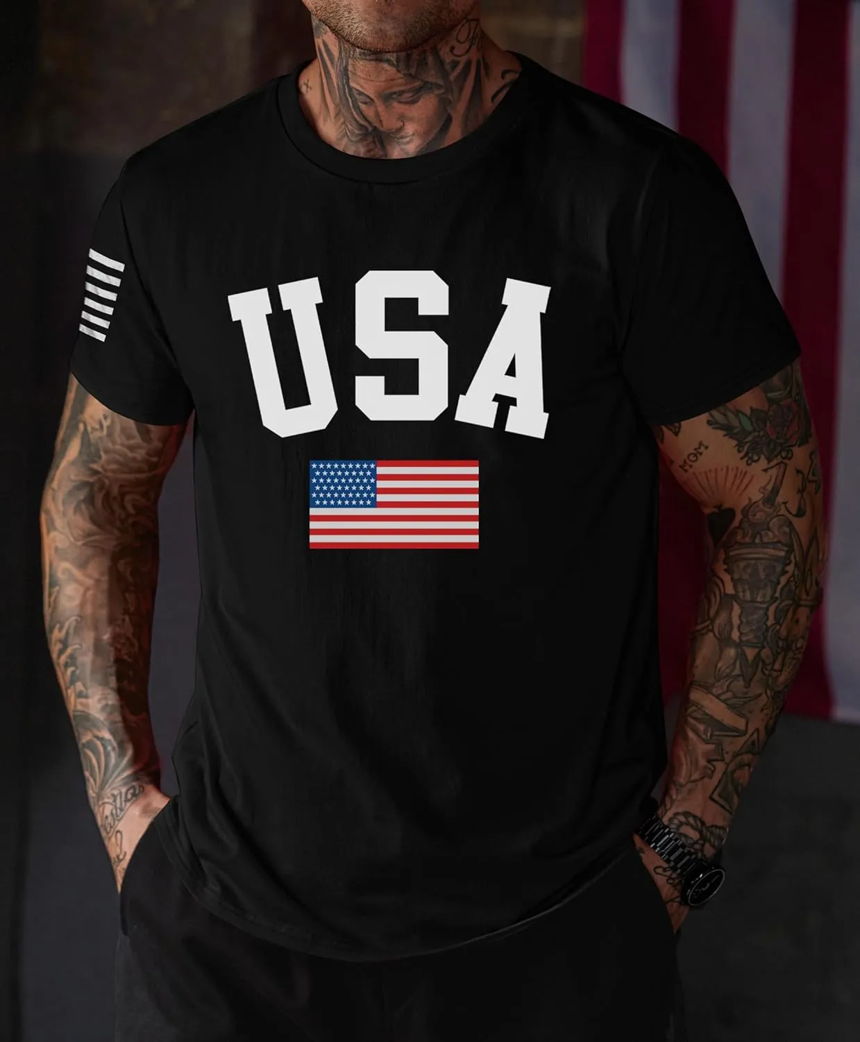 Mainfini Men's 4th of July T-Shirt American Flag 1776 Short Sleeve Tshirt (S-3XL)