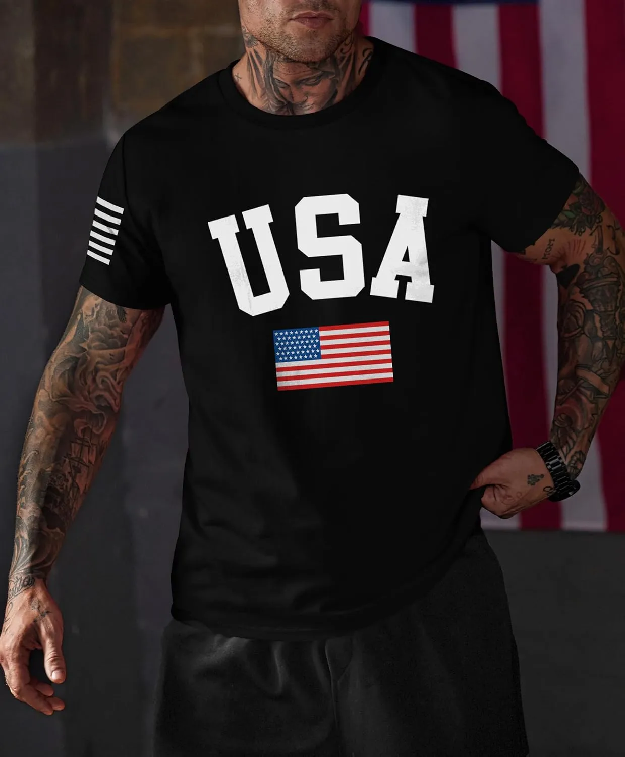 Mainfini Men's 4th of July T-Shirt American Flag 1776 Short Sleeve Tshirt (S-3XL)