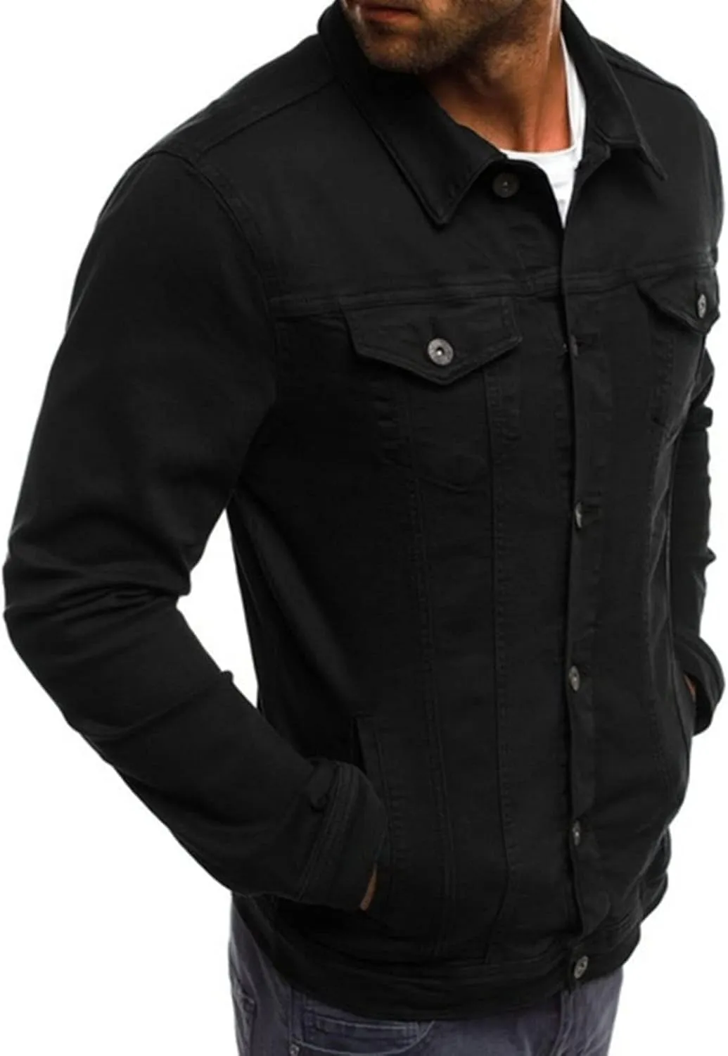 Maiyifu-GJ Distressed Denim Jacket for Men Long Sleeve Button Down Jean Coat Fashion Casual Slim Fit Trucker Jackets