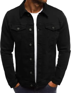 Maiyifu-GJ Distressed Denim Jacket for Men Long Sleeve Button Down Jean Coat Fashion Casual Slim Fit Trucker Jackets