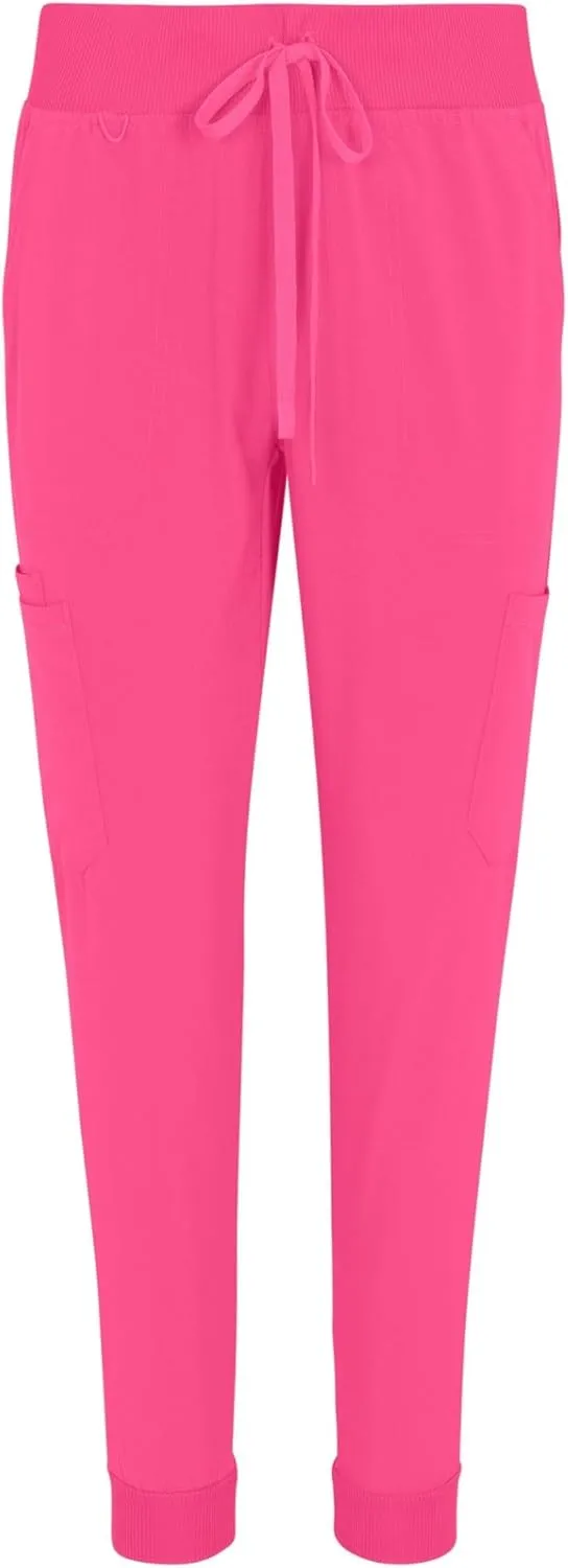 M&M SCRUBS Women's Jogger Scrub Set V-Neck Scrub Top with Stretchy Rib-Knit 8 Pockets Tapered Cargo Jogger Scrub Top and Pant