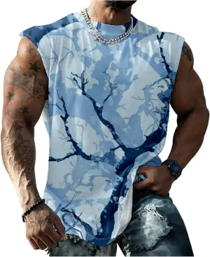 MARSVOVO Hawaiian Shirt for Men Funny Graphic Vintage Summer Sleeveless Crewneck Soft Quick Dry Beach Tank Tops for Men