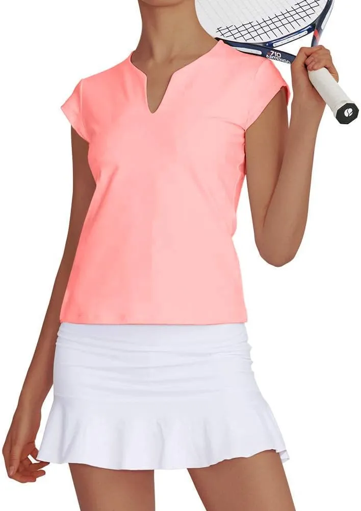 Meja Women Tennis Shirt Short Sleeve,V Neck Golf T Shirt Quick Dry Running Shirts Activewear