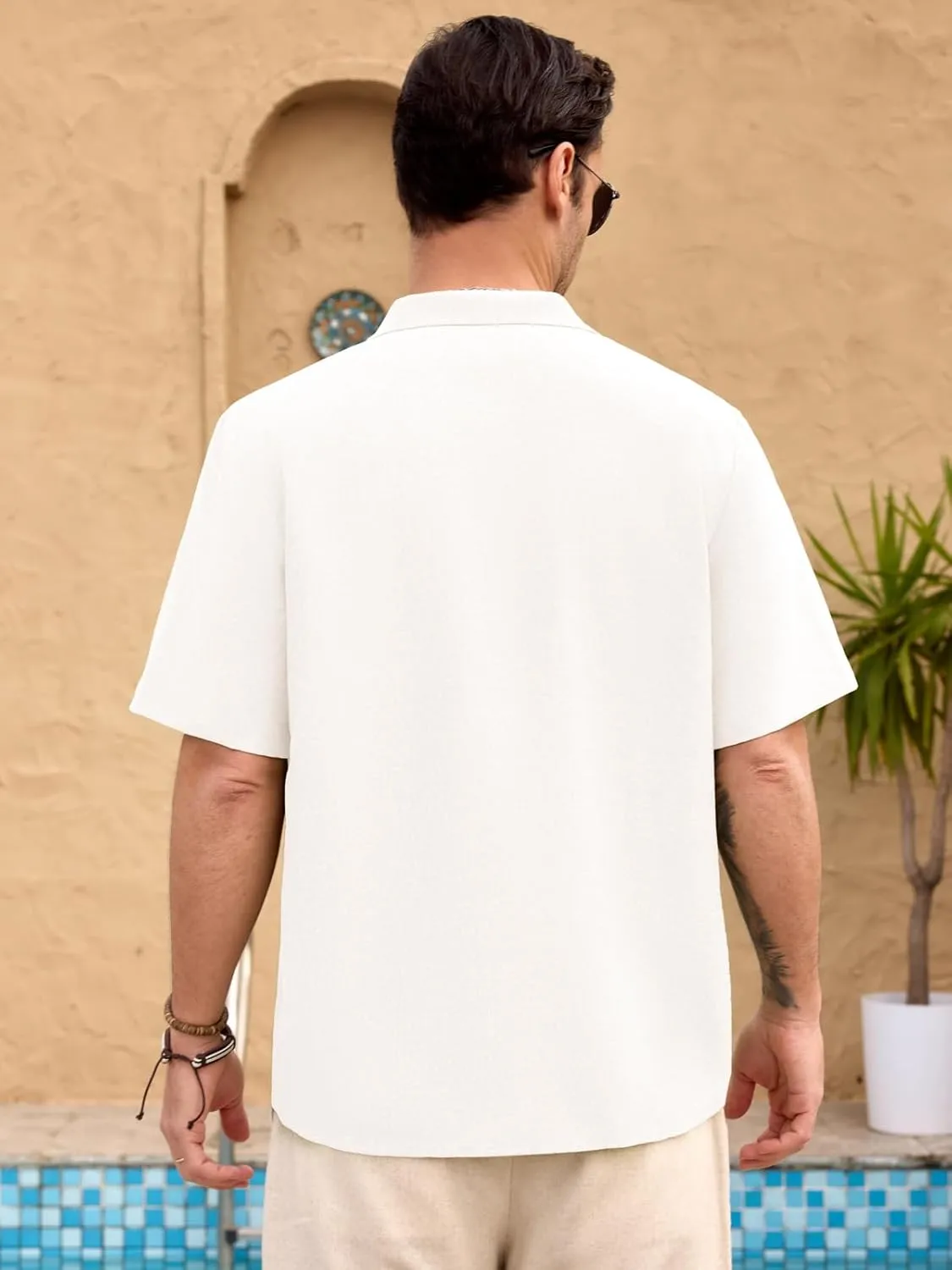 Men Imitation Linen Shirts for Mens Short Button Down Shirt Sleeve Shirt Business Casual with Pocket