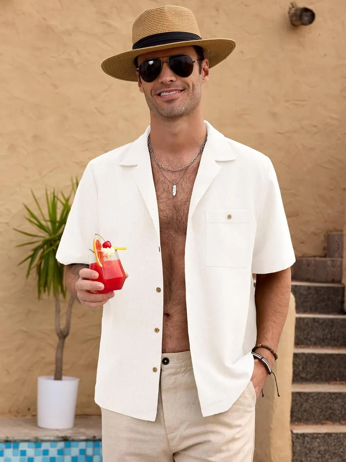 Men Imitation Linen Shirts for Mens Short Button Down Shirt Sleeve Shirt Business Casual with Pocket