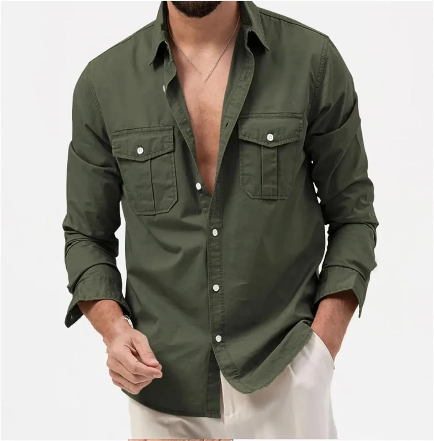 Men Shirt Outdoor Workwear Shirt for Men Quick Dry Breathable Waterproof Long Sleeve Top with Big Pockets