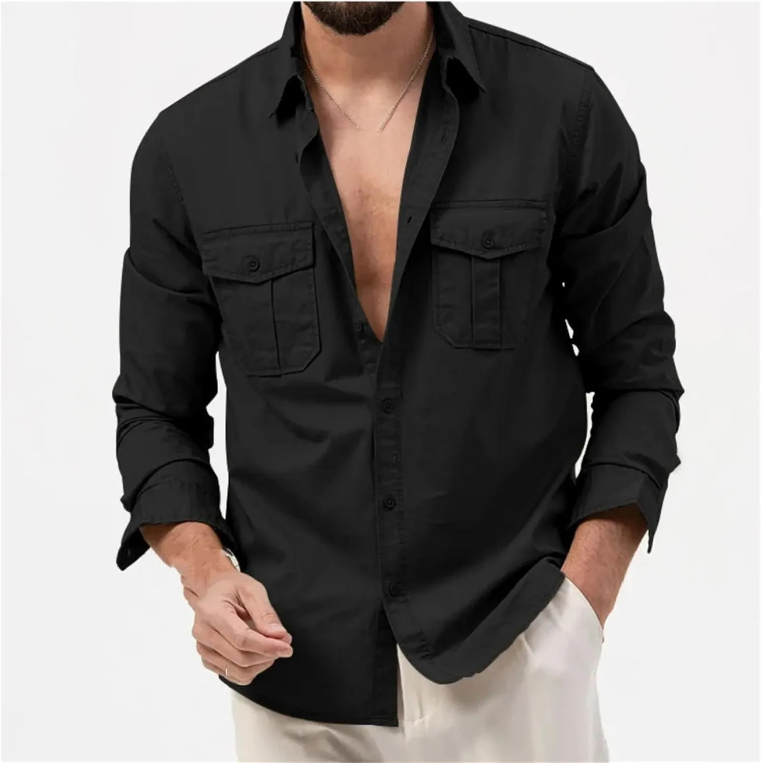 Men Shirt Outdoor Workwear Shirt for Men Quick Dry Breathable Waterproof Long Sleeve Top with Big Pockets