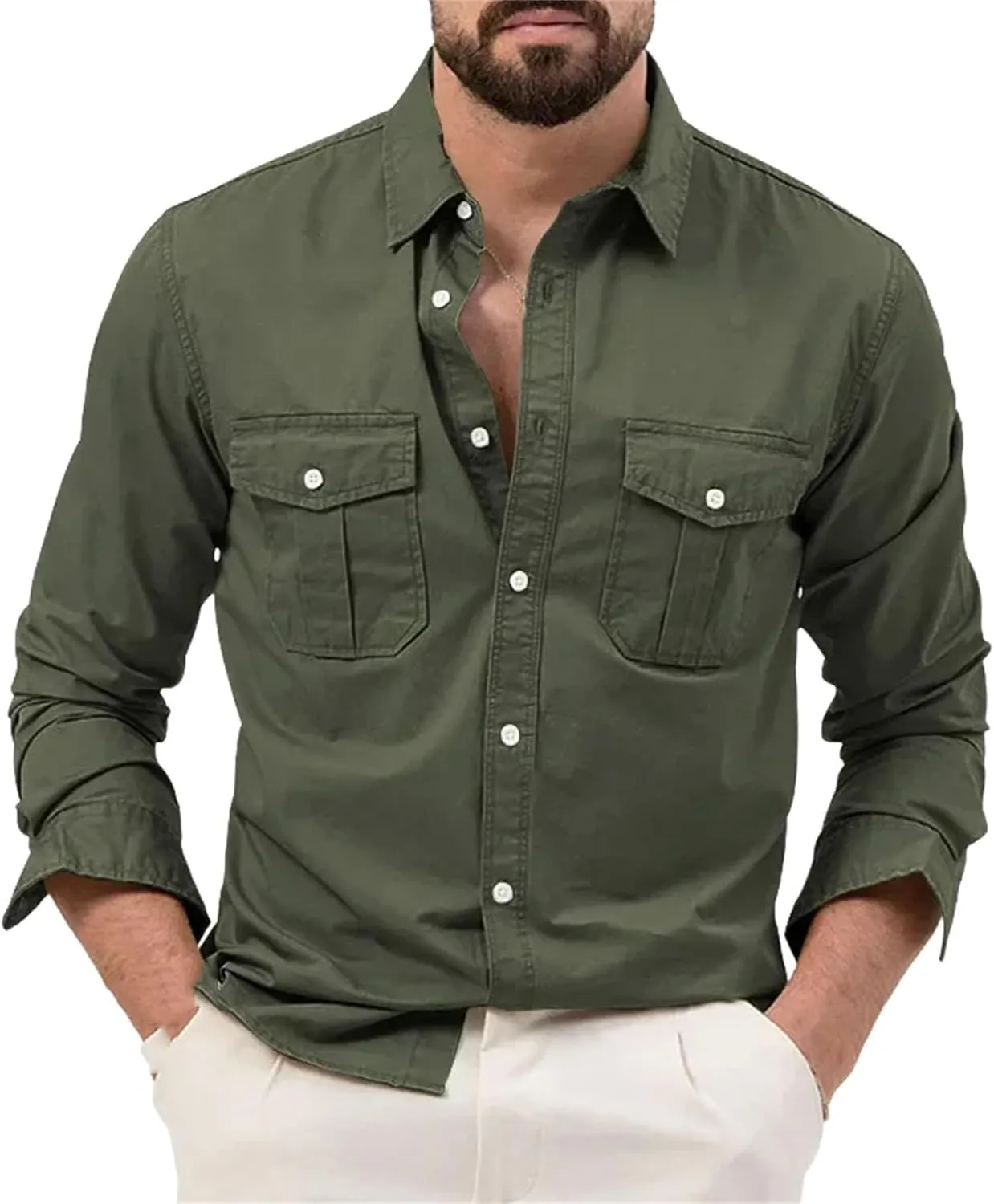 Men Shirt Outdoor Workwear Shirt for Men Quick Dry Breathable Waterproof Long Sleeve Top with Big Pockets