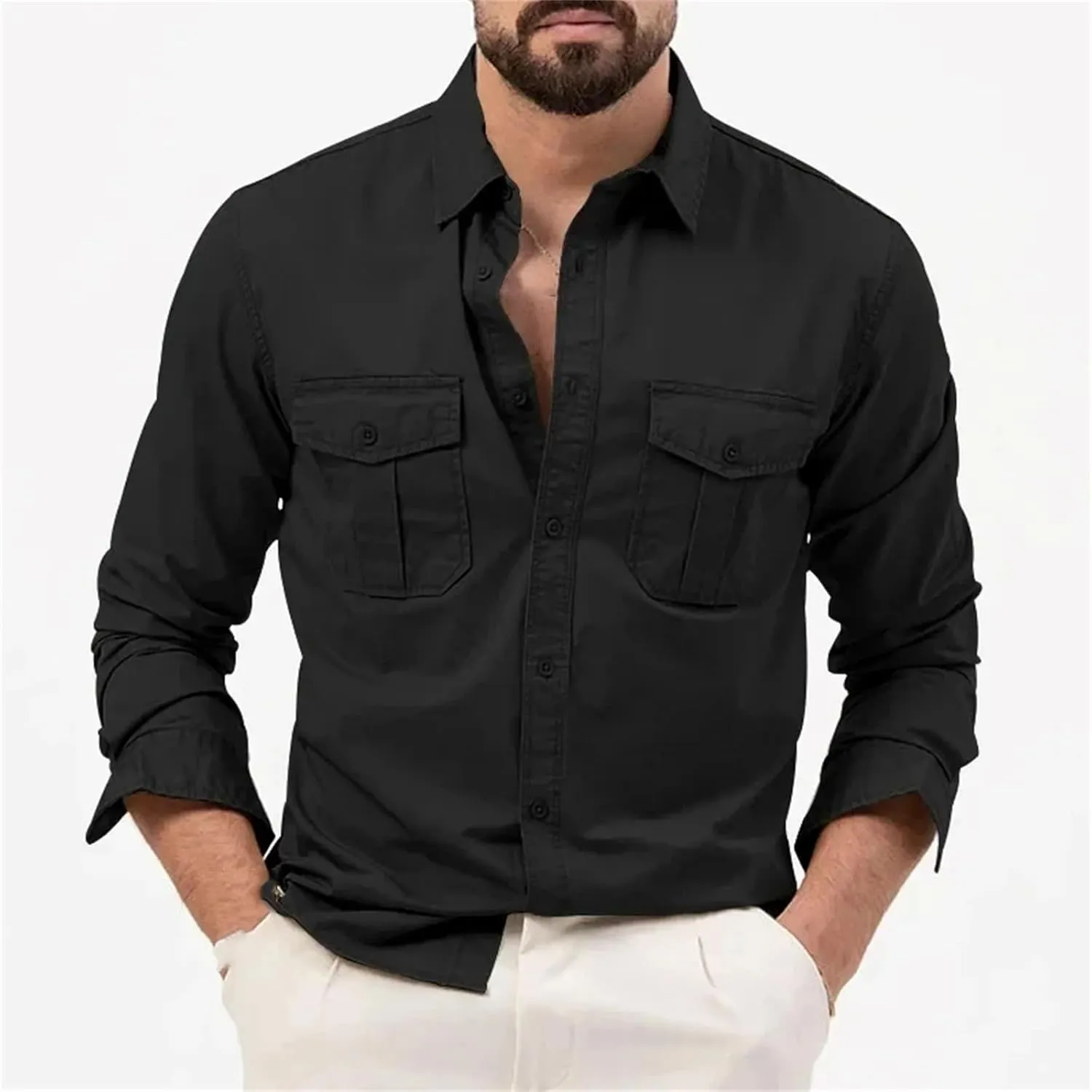 Men Shirt Outdoor Workwear Shirt for Men Quick Dry Breathable Waterproof Long Sleeve Top with Big Pockets