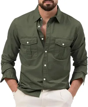 Men Shirt Outdoor Workwear Shirt for Men Quick Dry Breathable Waterproof Long Sleeve Top with Big Pockets