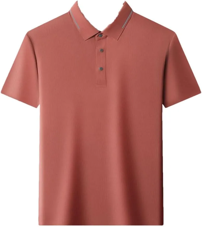 Mens Business Polos Shirt Solid Color Quick Dry All Match Ice Silk Seamless Short Sleeve T Shirt Top